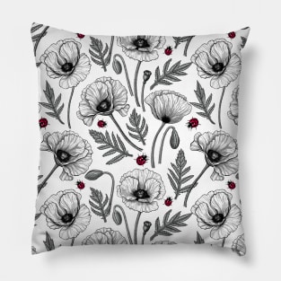 White poppies and ladybugs Pillow