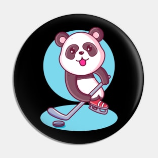 Cute Kawaii Panda Playing Ice Hockey Pin