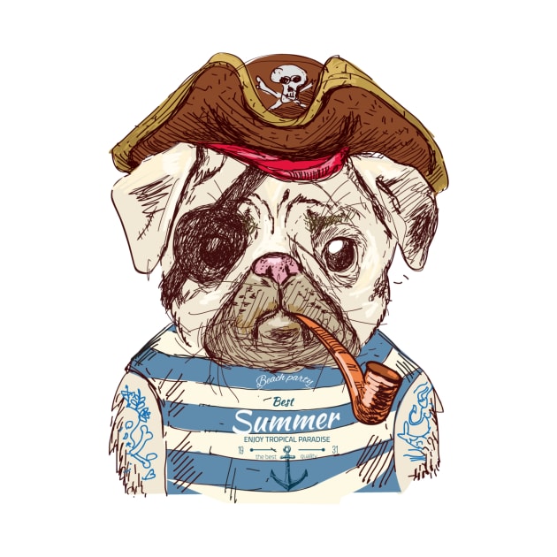 Funny Summer Pirate Pug (I Love Pugs) by kamodan