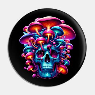 Psychedelic Mushroom Skull Illustration Pin