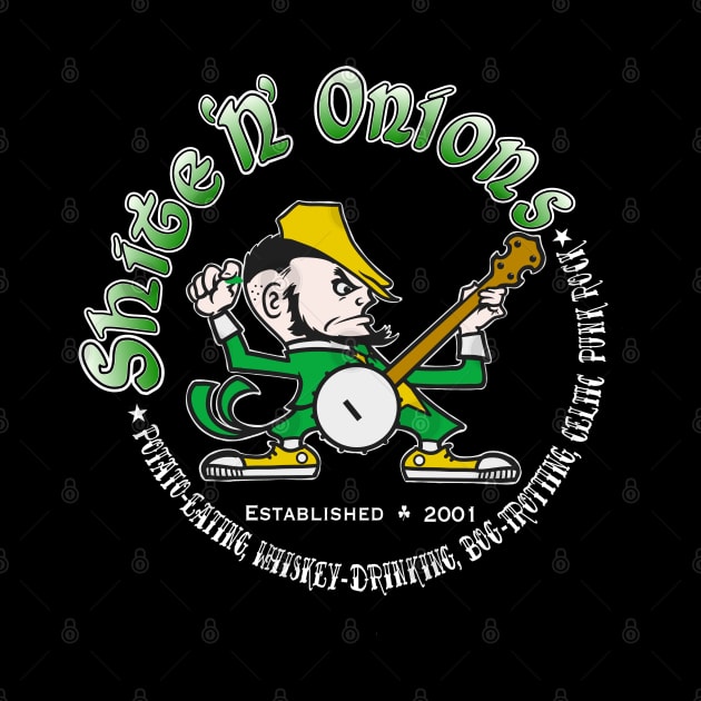 Shite 'n' Onions Folk Punk Banjo Leprechaun (White print) by Tip-Tops