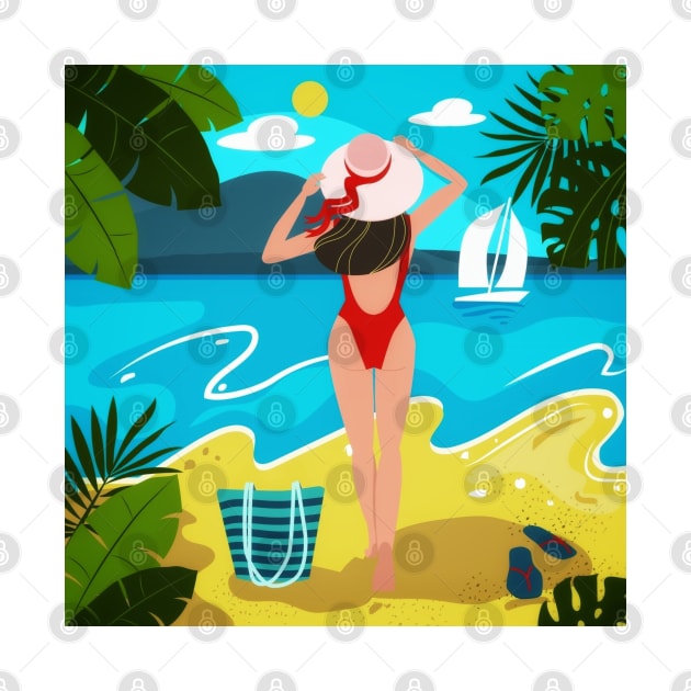 Silhouette of romantic girl in red swimsuit by TheSkullArmy