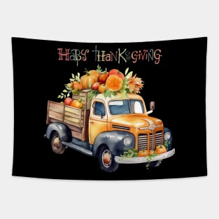 Cute Vintage Fall Happy Thanksgiving Pumpkin Truck Tapestry