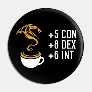 Dragon Coffee Stats Tabletop RPG Gaming Pin