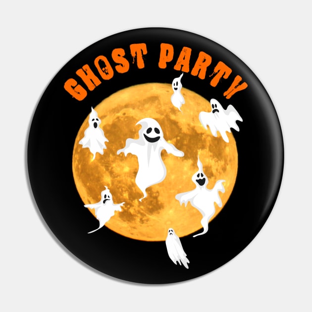 Ghost Party Boo Halloween with Full moon Pin by BurunduXX-Factory