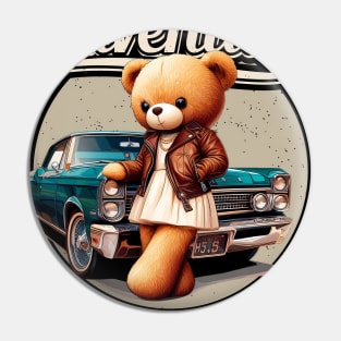 retro adventure car teddy bear Pin