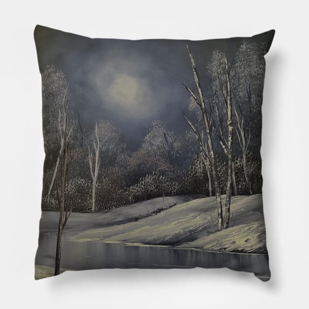 Nighttime Snowfall Magic Pillow by J&S mason