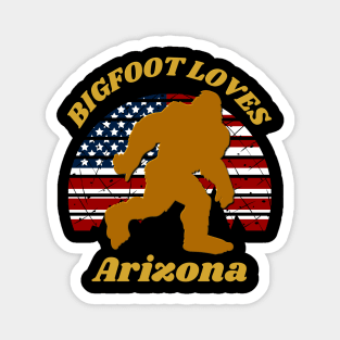 Bigfoot loves America and Arizona Too Magnet