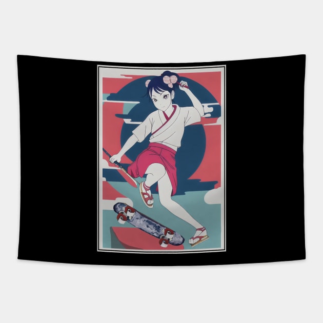 Kunoichi On Skateboard Tapestry by megaaziib