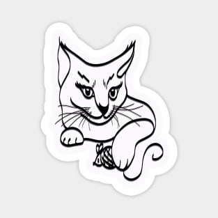 Cat with mouse line art Magnet