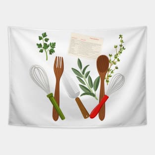 Retro Recipe Utensils Tapestry