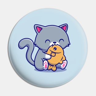 Cute Cat Eating Fish Pin