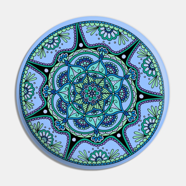 Blue Mandala Pin by HLeslie Design