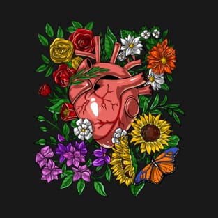 Floral Anatomical Heart T-Shirt