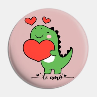 Cute Dinosaur with heart valentine day Pin