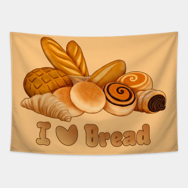 I Love Bread Baked Food Quote Tapestry by Sunniest-Dae