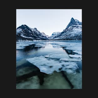 Ice Floating on Innerdalen Lake With Mountain Range on Freezing Winter Day T-Shirt