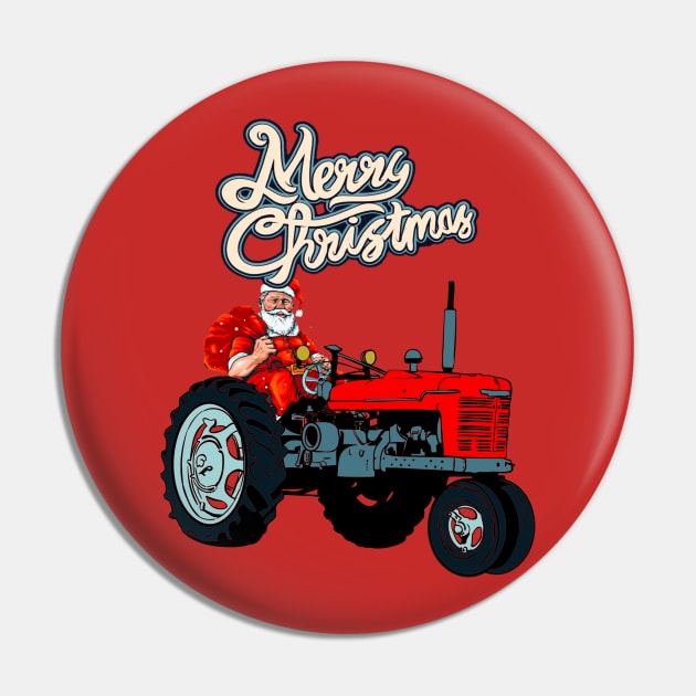 Santa On  tractor Pin by Rossla Designs