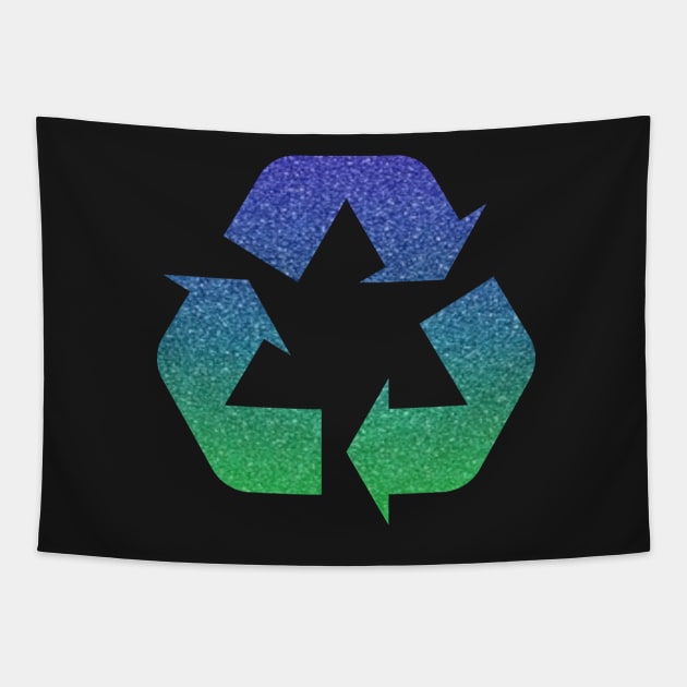 Green Blue Ombre Faux Glitter Recycle Symbol Tapestry by Felicity-K