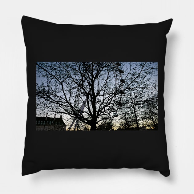 London Eye view thru trees near it Pillow by fantastic-designs