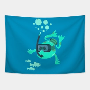 Diving frog illustration Tapestry