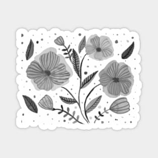 Black and white watercolor flowers Magnet