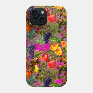 Exotic Vintage fruit pattern, vines, vintage florals, botanical pattern, pink fuchsia floral illustration Phone Case