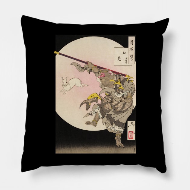 Ukiyoe Monky Songoku by Tsukioka Yoshitoshi Pillow by kanchan