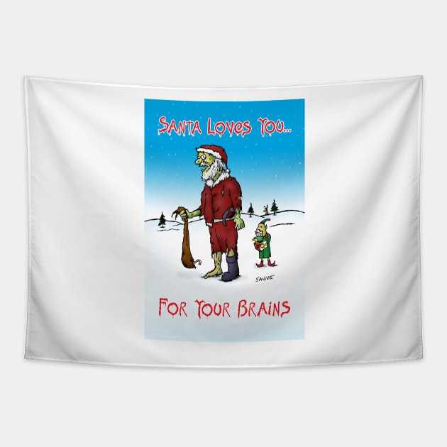 Zombie Santa Loves You Tapestry by bastardcard