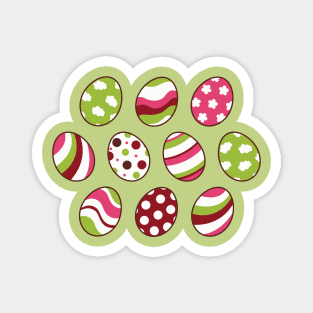 Egg Pattern | Pink Green | Stripes Clouds Flowers Dots | Light Green Magnet