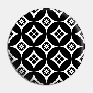 Traditional Japanese Shippo Flowers Pattern Black and White Pin