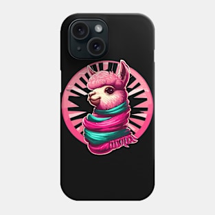 Cute pink llama in mexican rebozo Phone Case