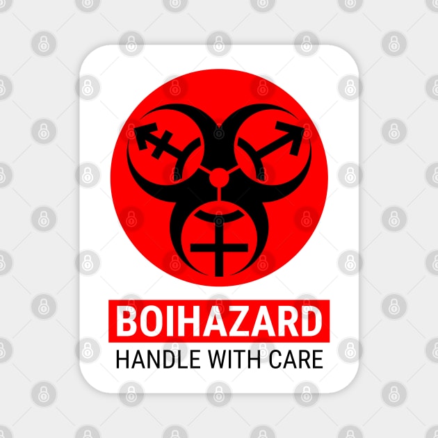 "BOI HAZARD/handle with care" - Label Style - Red Magnet by GenderConcepts