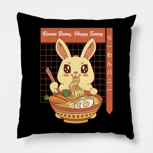 Ramen Bunny, Happy Tummy Cute Ramen Lover Design Pillow