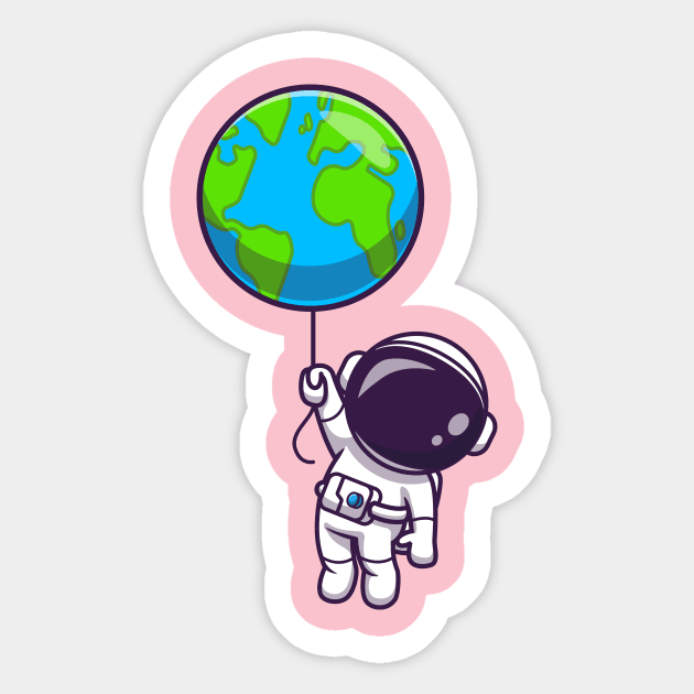 Cute Astronaut Floating With Love Balloon Cartoon - Cute Astronaut Floating  With Balloon - Sticker