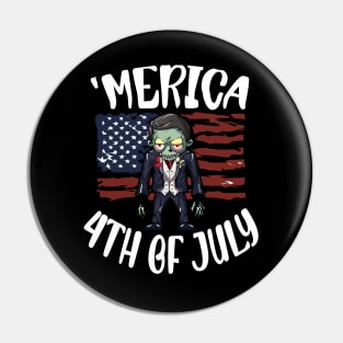 Scary Halloween Zombie Independence Day Celebration 4th Usa American Flag July Fourth Pin