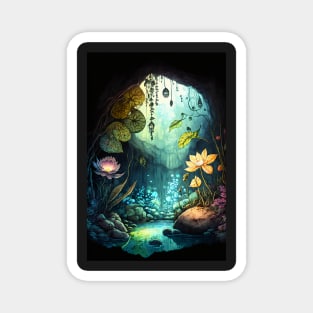 Magical Cavern Oasis Fantasy Illustration Magnet