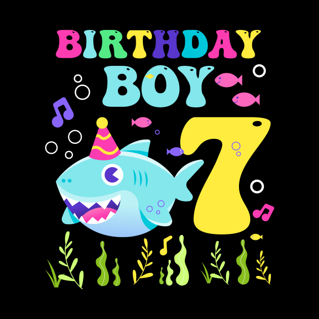 7th Birthday Boy Shark Tee 7th birthday Shark Gift 7 years old birthday boy Shark Birthday Boy Tee copy by inksplashcreations