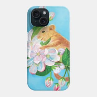 Common dormouse, hazel dormouse climbing in a spring blooming branch Phone Case