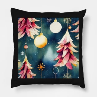 Multi-color Rainbow Watercolor Christmas Trees with Stars and Ball Ornaments Pillow