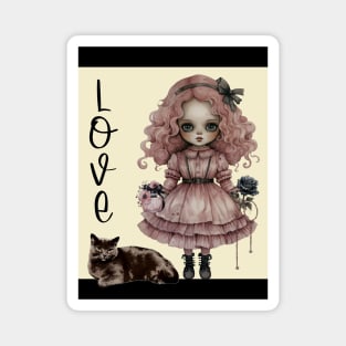 Love - spooky girl and kitty Magnet