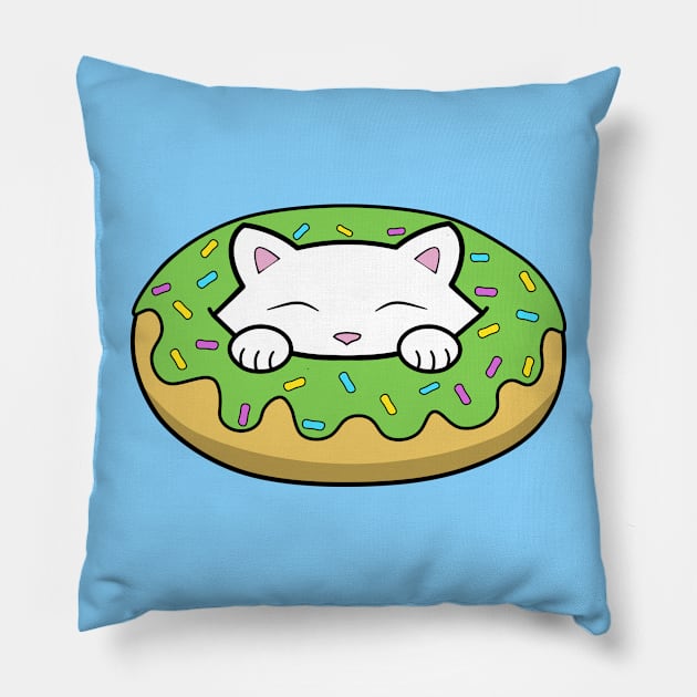 Cute kitten eating a green doughnut with sprinkles on top of it on St. Patrick's day Pillow by Purrfect