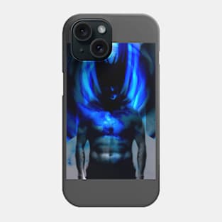 Portrait, digital collage and special processing. Weird. Strong guy with lot of energy. Blue. Phone Case