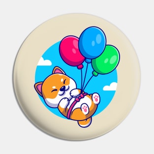 Cute Shiba Inu Dog Floating With Balloon Cartoon Pin