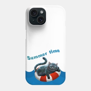 Summer cat chilling on pool Phone Case