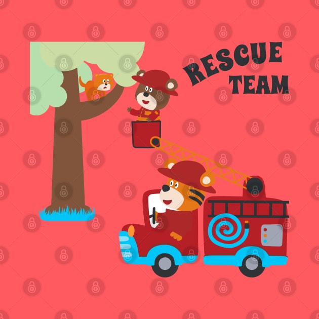 Fire rescue car with funny firefighter by KIDS APPAREL