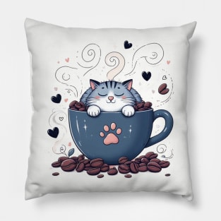 Catnip & Cappuccinos: Where Cats and Coffee Collide Pillow