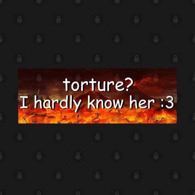 Torture? I Hardly Know Her Bumper Sticker by casserolestan