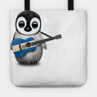 Baby Penguin Playing El Salvador Flag Guitar Tote