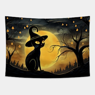 Halloween Black Cat with Hat Tapestry